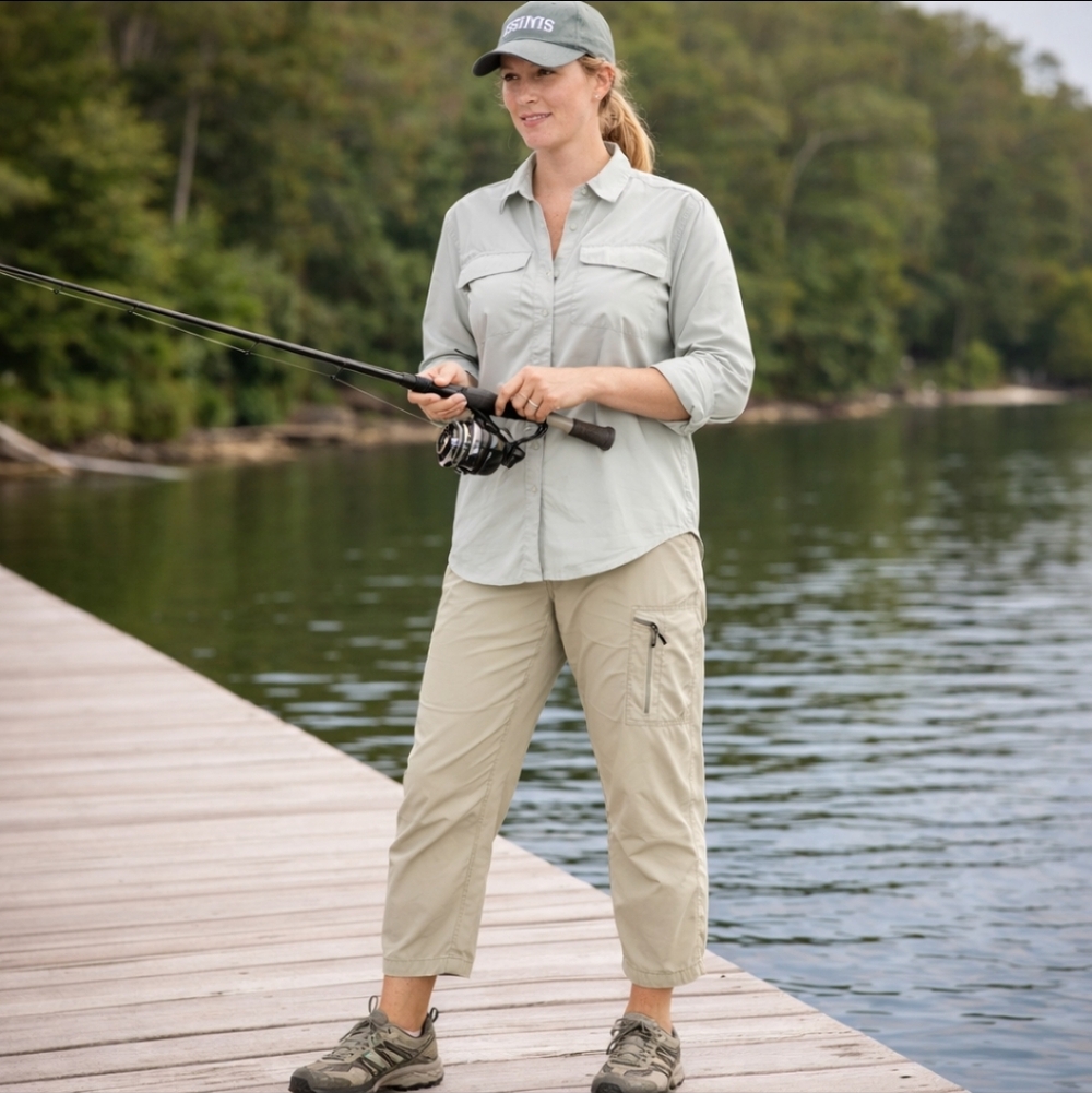 SIMMS Fishing Pants  Nylon Khaki | Zip Fly Gorpcore Outdoor Performance Sz S